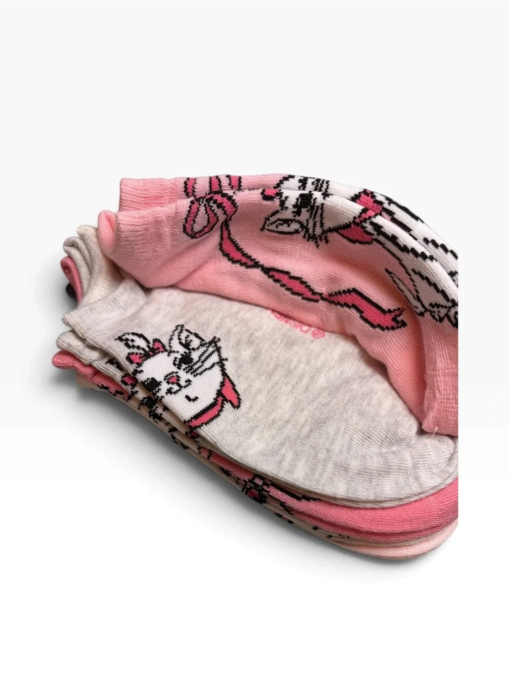 Disney The Aristocats Marie Pink White Gray Bow Cat Ankle Socks 5 Pack